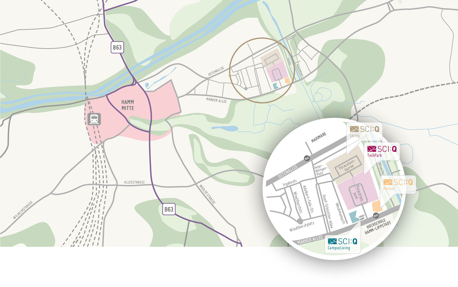 Umgebungskarte Science Quarter Hamm